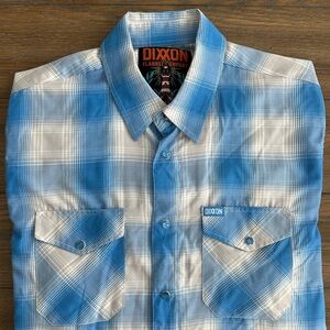 DIXXON Flannel‎ Co Light Blue and White Plaid Shirt Size L Gently Worn
